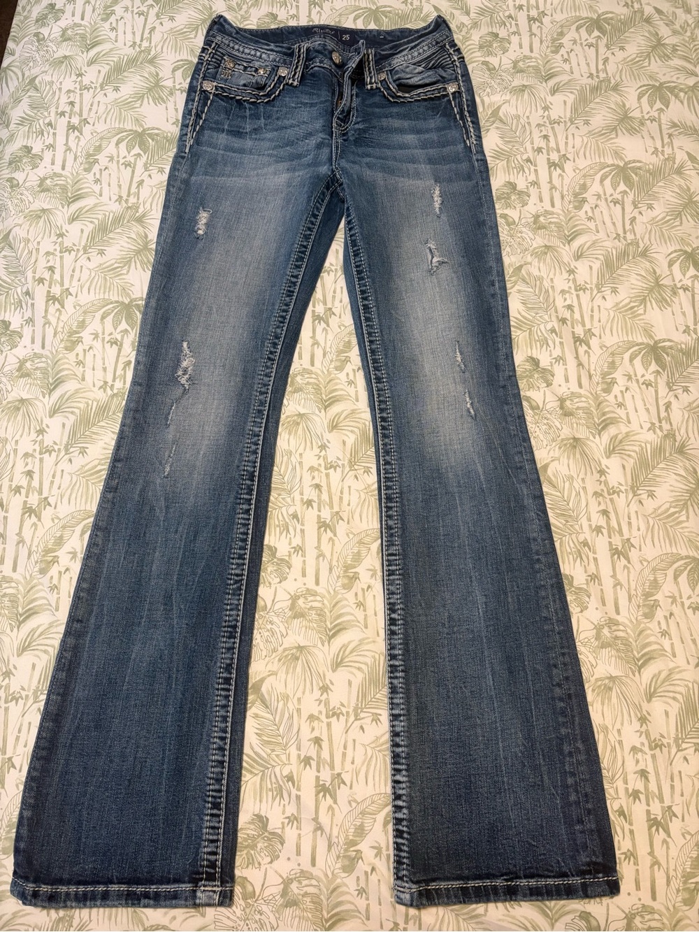 Miss Me Distressed Dark Blue Flare Jeans